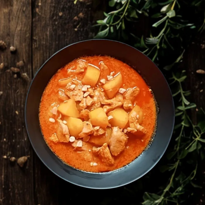 Massaman Curry mit Kartoffeln in dunkler Schale